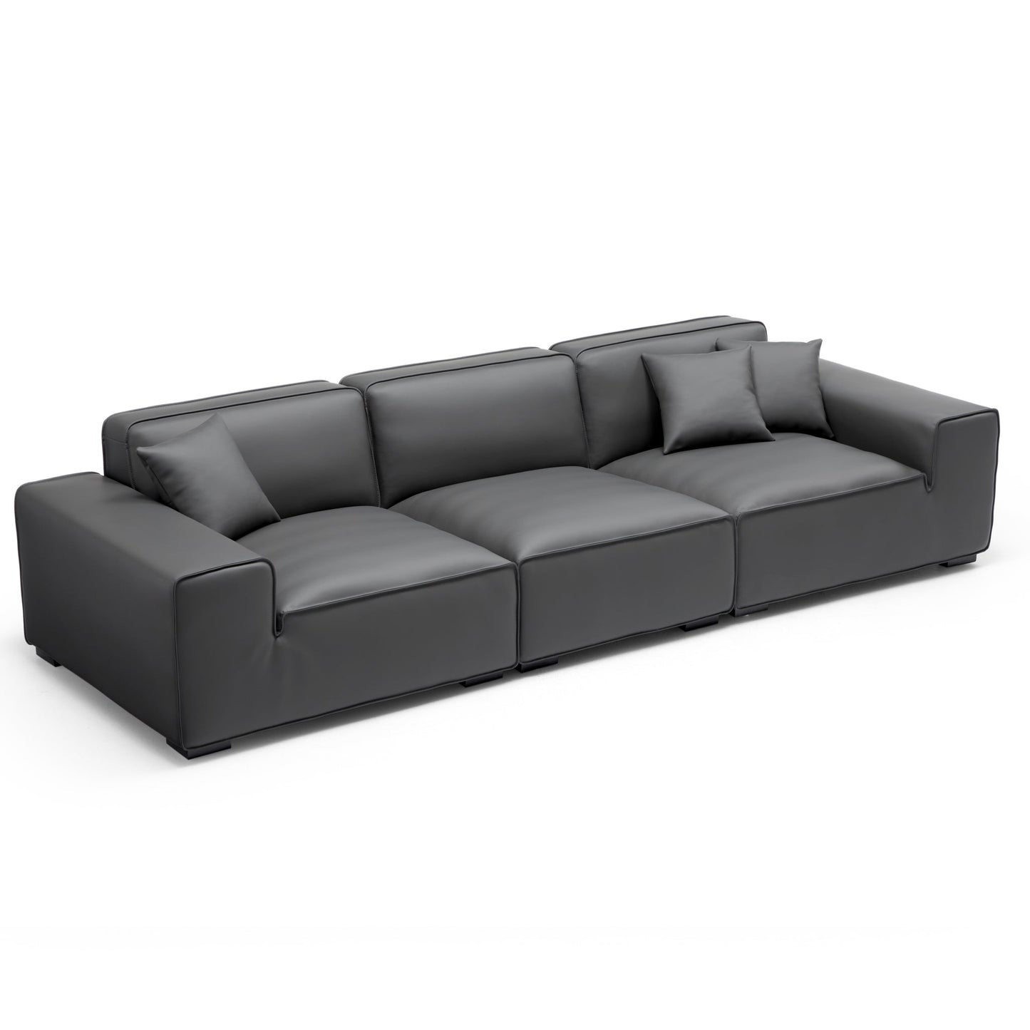 Domus Modular Dark Gray Leather Sofa-Dark Gray-129.9"
