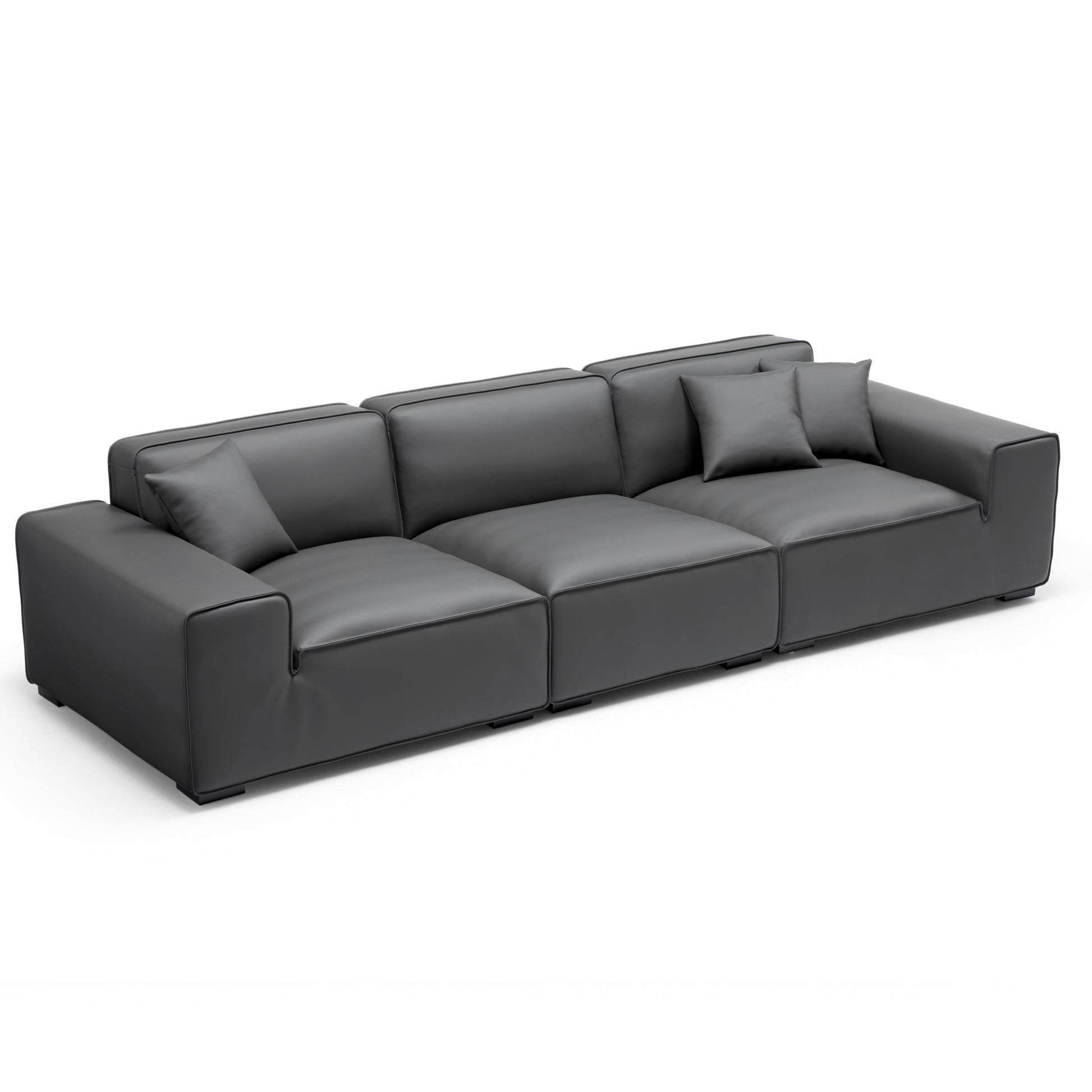 Domus Modular Dark Gray Leather Sofa-Dark Gray-129.9"