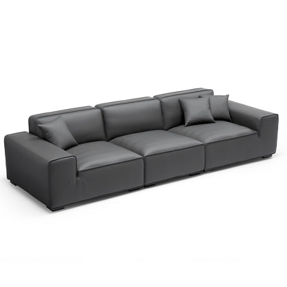 Domus Modular Dark Gray Leather Sofa-Dark Gray-129.9"