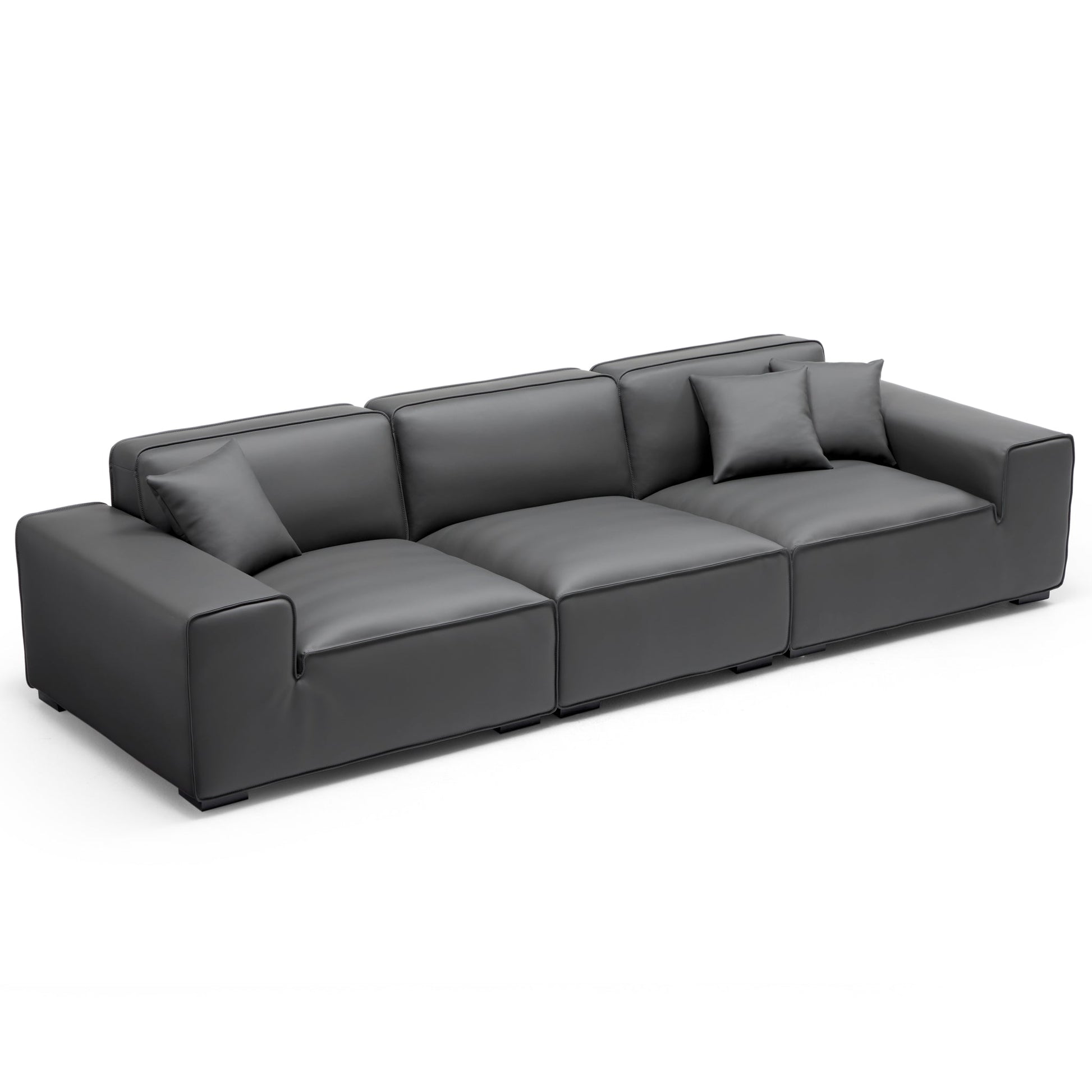 Domus Modular Khaki Leather Sofa-Dark Gray-129.9"