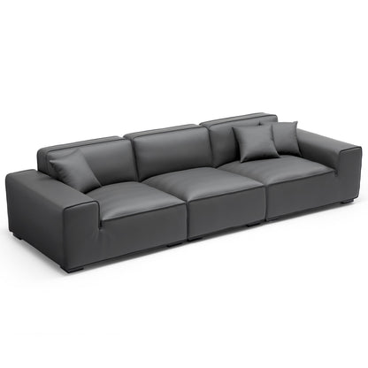 Domus Modular Khaki Leather Sofa-Dark Gray-129.9"