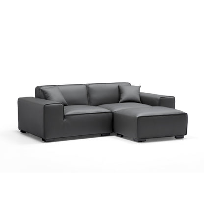 Domus Modular Khaki Leather Sofa and Ottoman-Dark Gray-94.5"