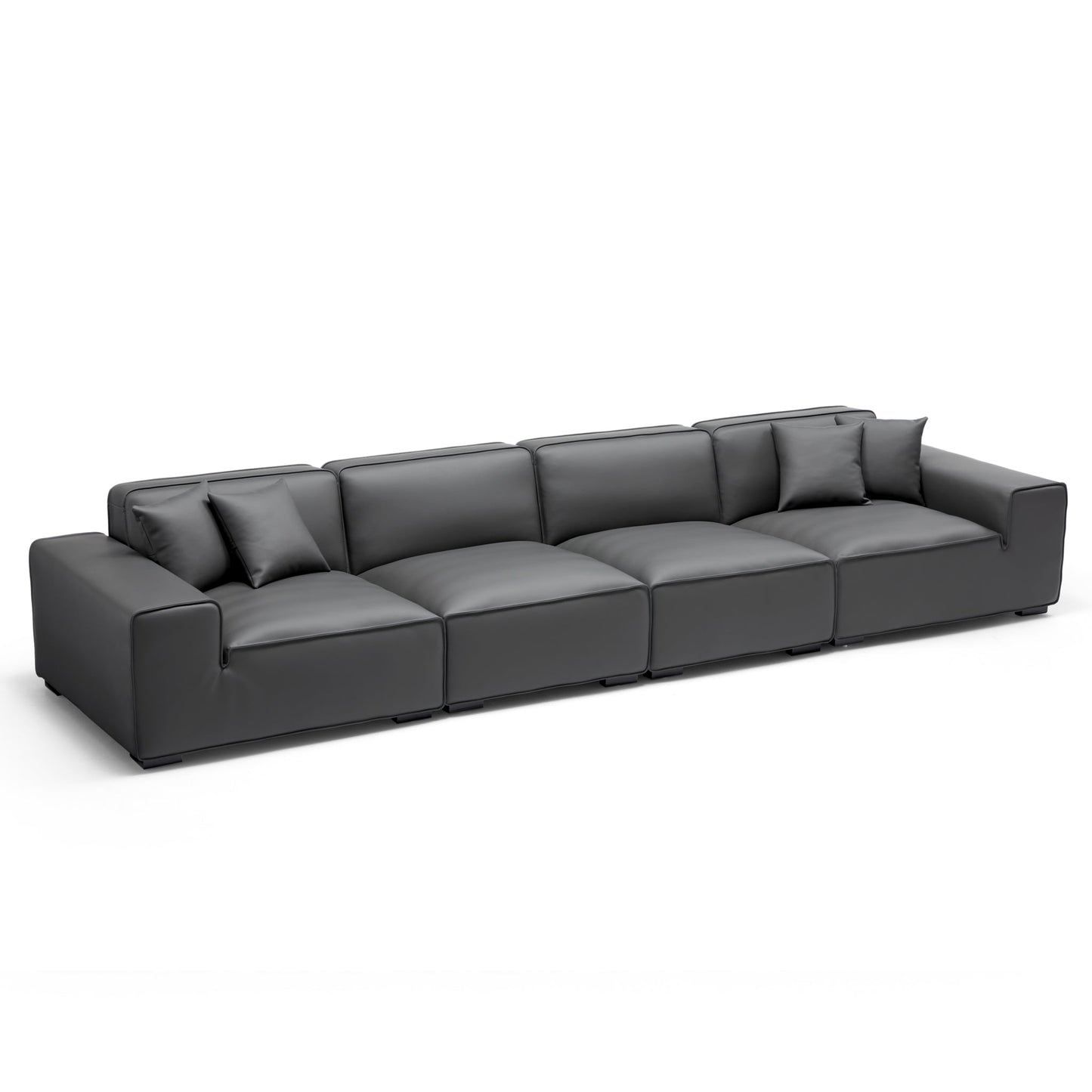 Domus Modular Khaki Leather Sofa-Dark Gray-165.3"