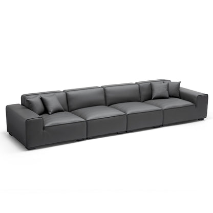 Domus Modular Khaki Leather Sofa-Dark Gray-165.3"