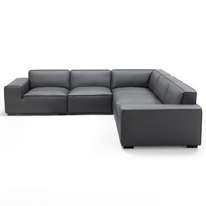 Domus Modular Dark Gray Leather L Shaped Sectional-Dark Gray-5 Seater(126.8”)