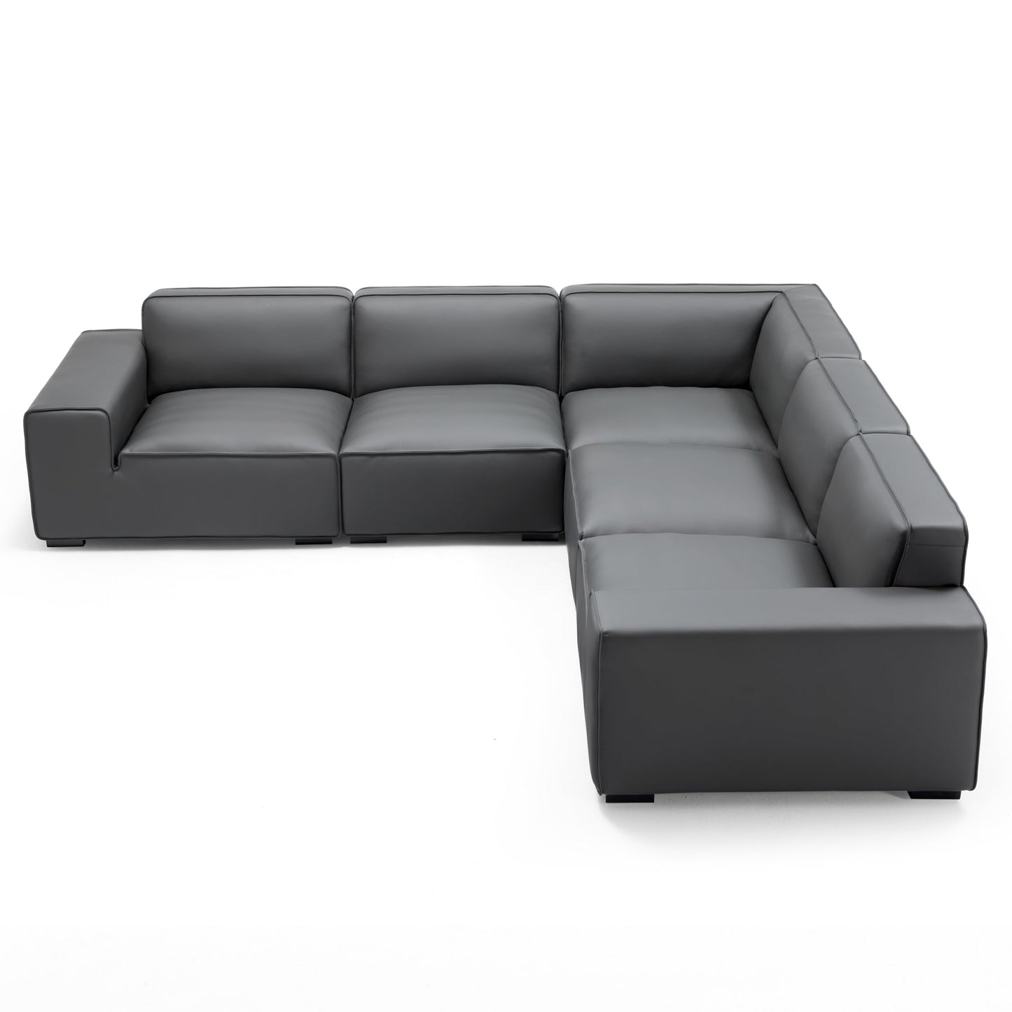 Domus Modular Dark Gray Leather L Shaped Sectional-Dark Gray-5 Seater(126.8”)