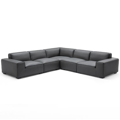 Domus Modular Black Leather L Shaped Sectional-Dark Gray-5 Seater(126.8")