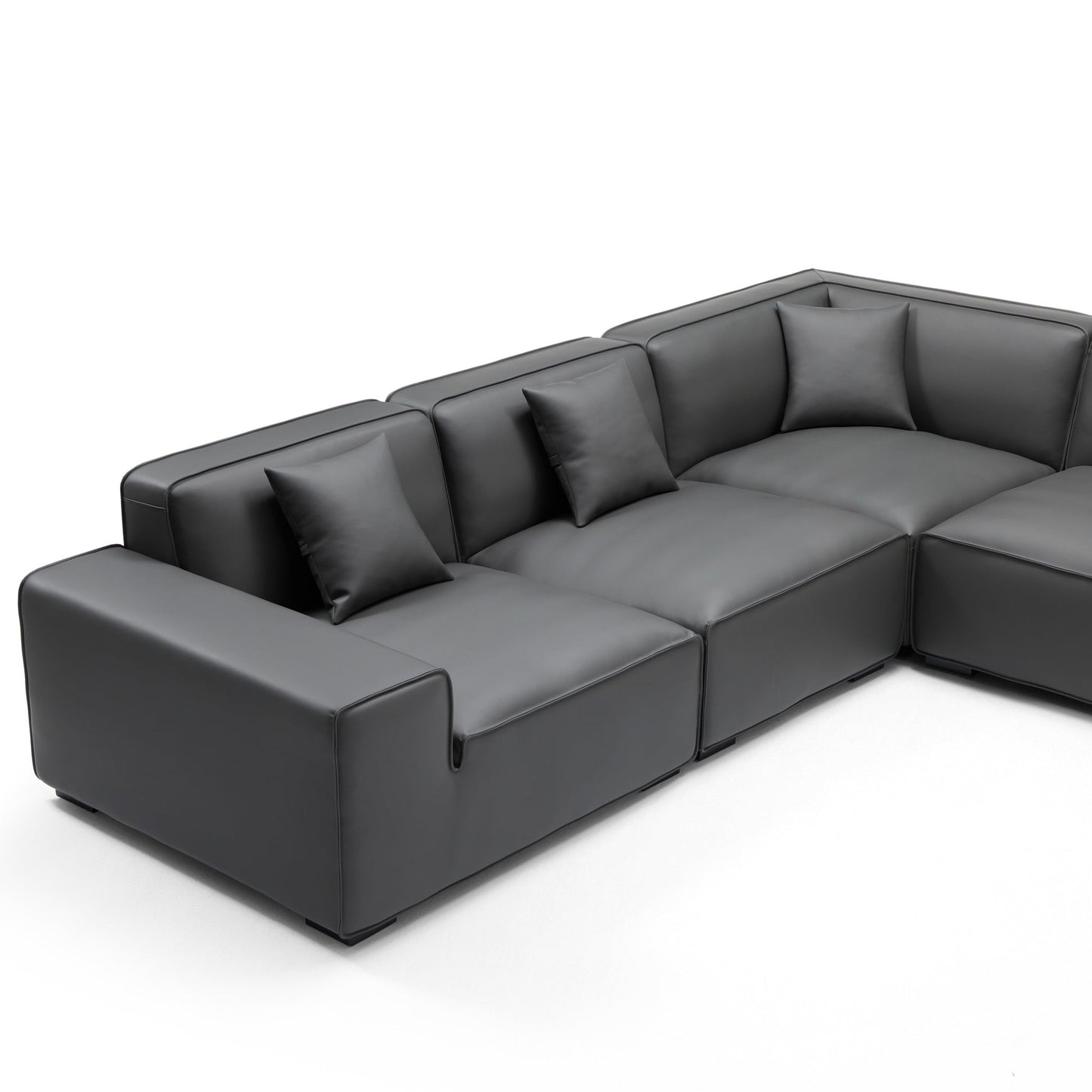 Domus Modular Black Leather U Shaped Sectional-Dark Gray-Facing Right