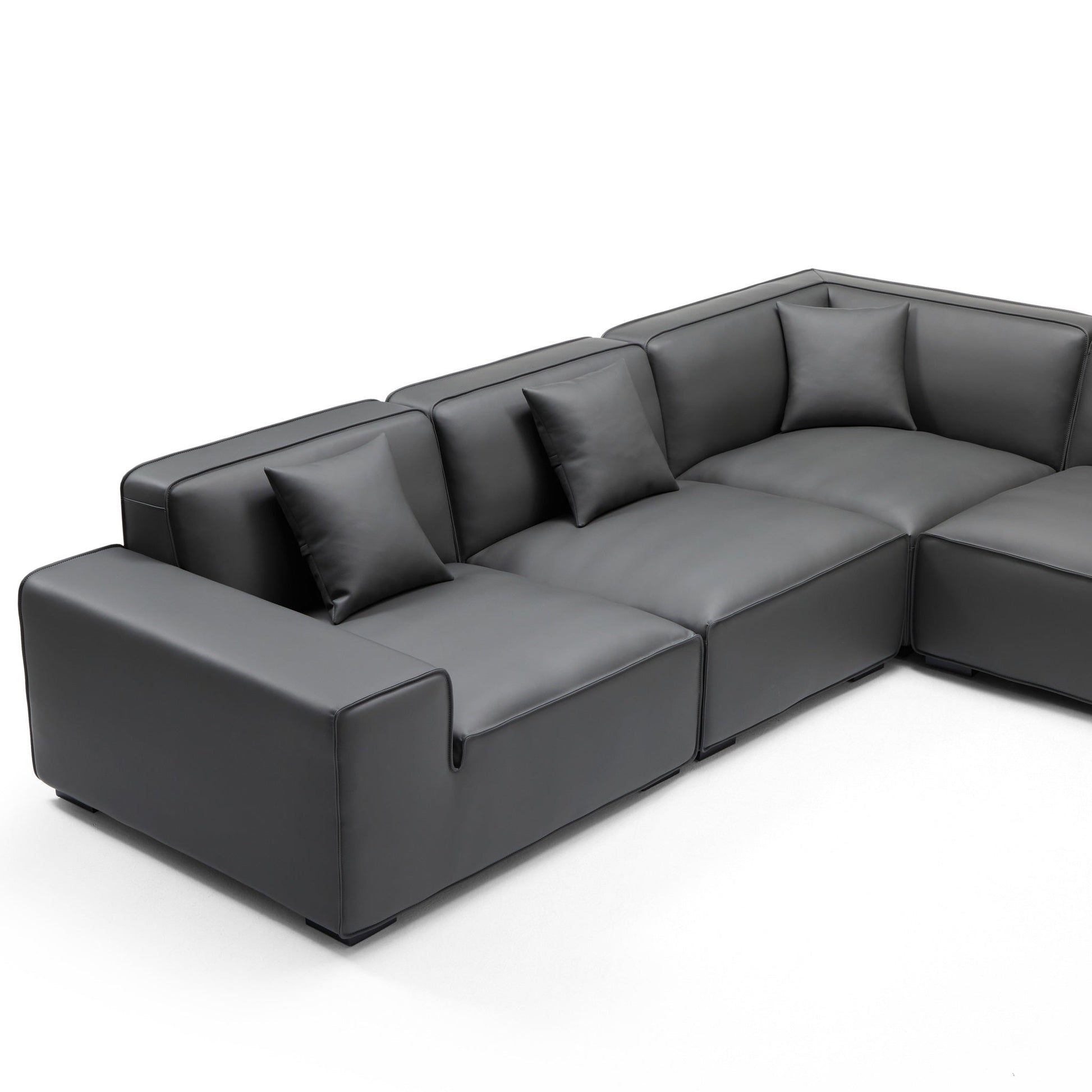 Domus Modular Black Leather U Shaped Sectional-Dark Gray-Facing Right