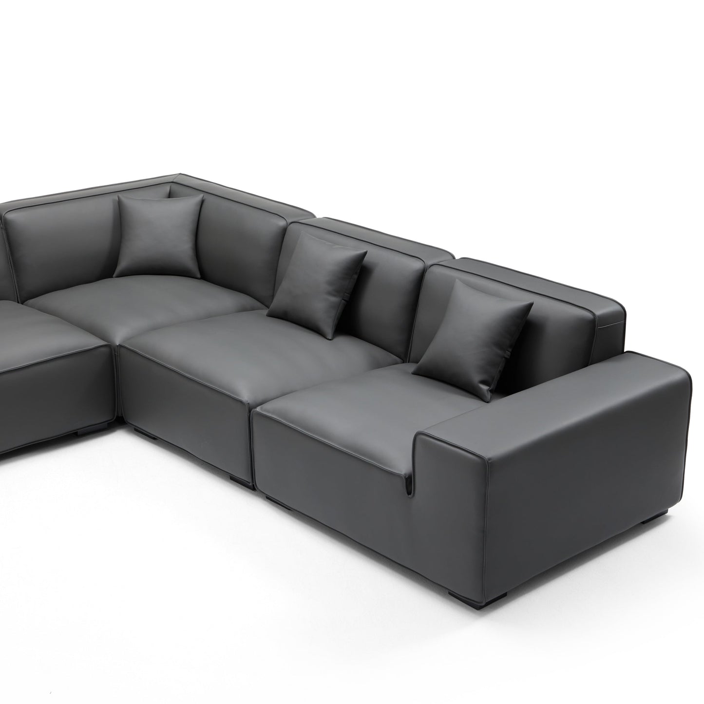 Domus Modular Dark Gray Leather U Shaped Sectional-Dark Gray-Facing Left