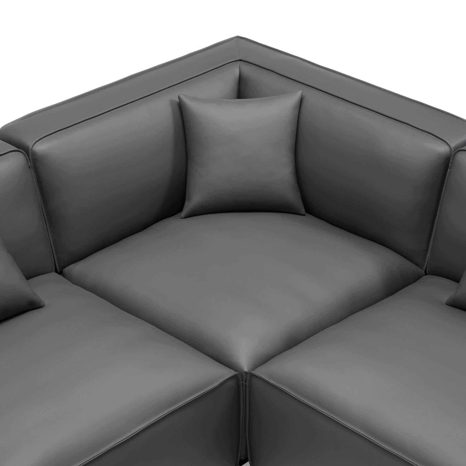 Domus Modular Beige Leather L Shaped Sectional-Dark Gray