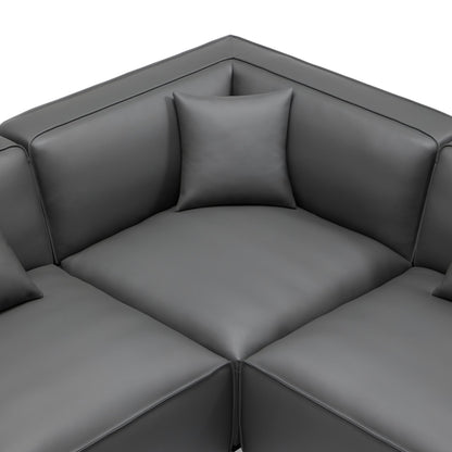 Domus Modular Beige Leather L Shaped Sectional-Dark Gray