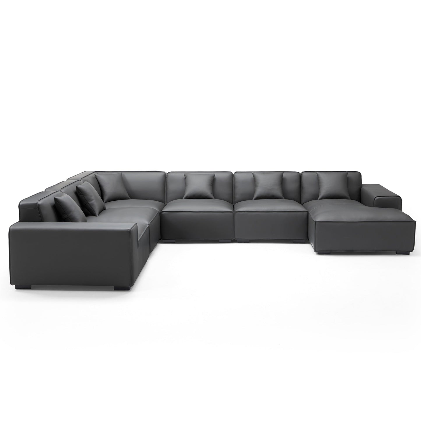 Domus Modular Dark Gray Leather U Shaped Sectional-Dark Gray-Facing Right