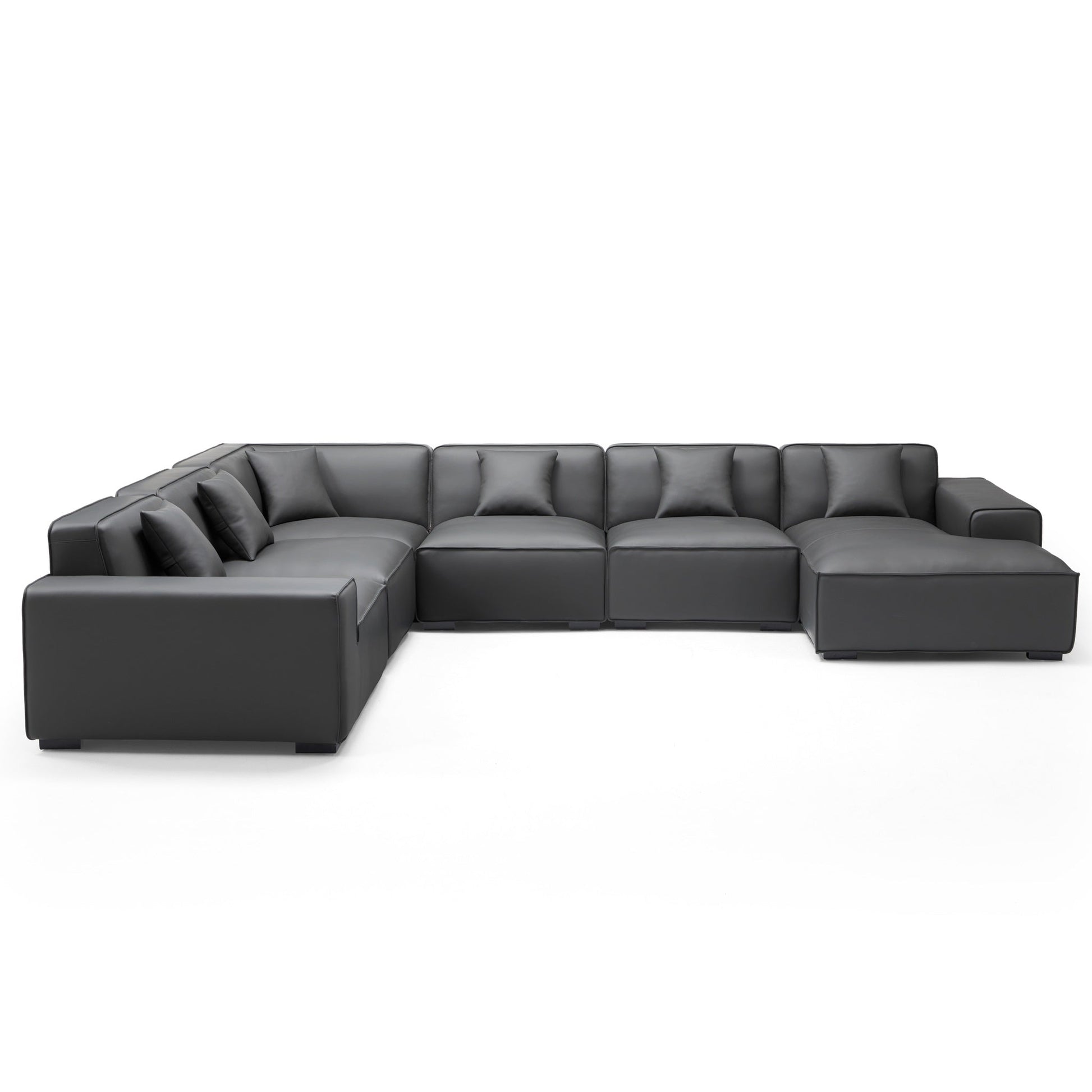 Domus Modular Black Leather U Shaped Sectional-Dark Gray-Facing Right