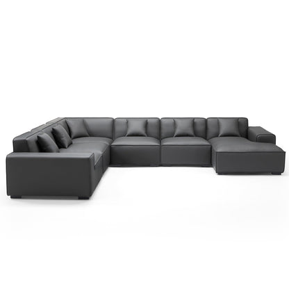 Domus Modular Dark Gray Leather U Shaped Sectional-Dark Gray-Facing Right
