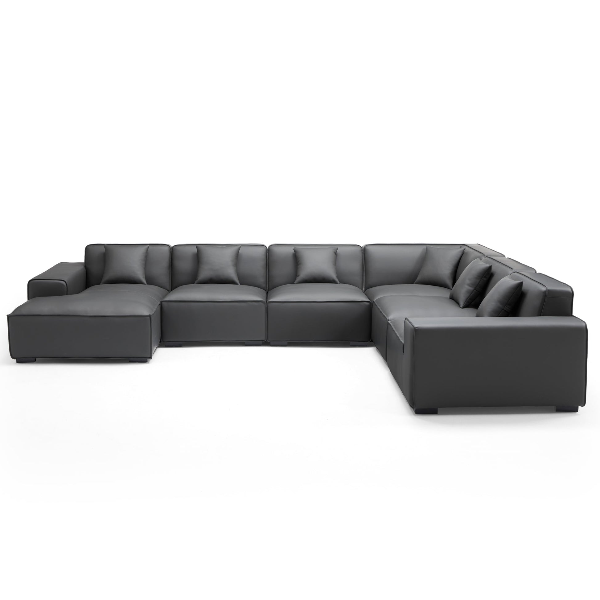 Domus Modular Black Leather U Shaped Sectional-Dark Gray-Facing Left