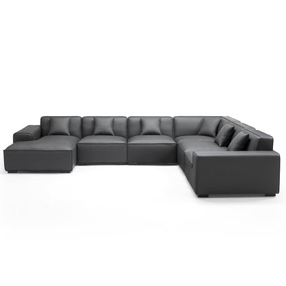 Domus Modular Black Leather U Shaped Sectional-Dark Gray-Facing Left
