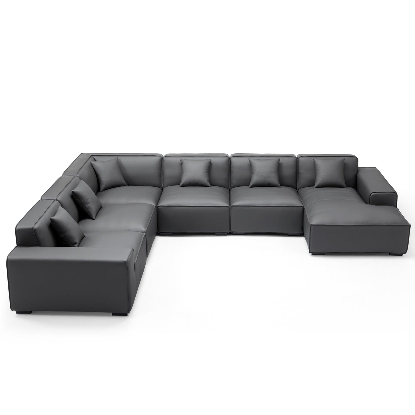 Domus Modular Black Leather U Shaped Sectional-Dark Gray-Facing Right