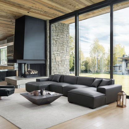 Domus Modular Dark Gray Leather U Shaped Sectional Sofa-Dark Gray
