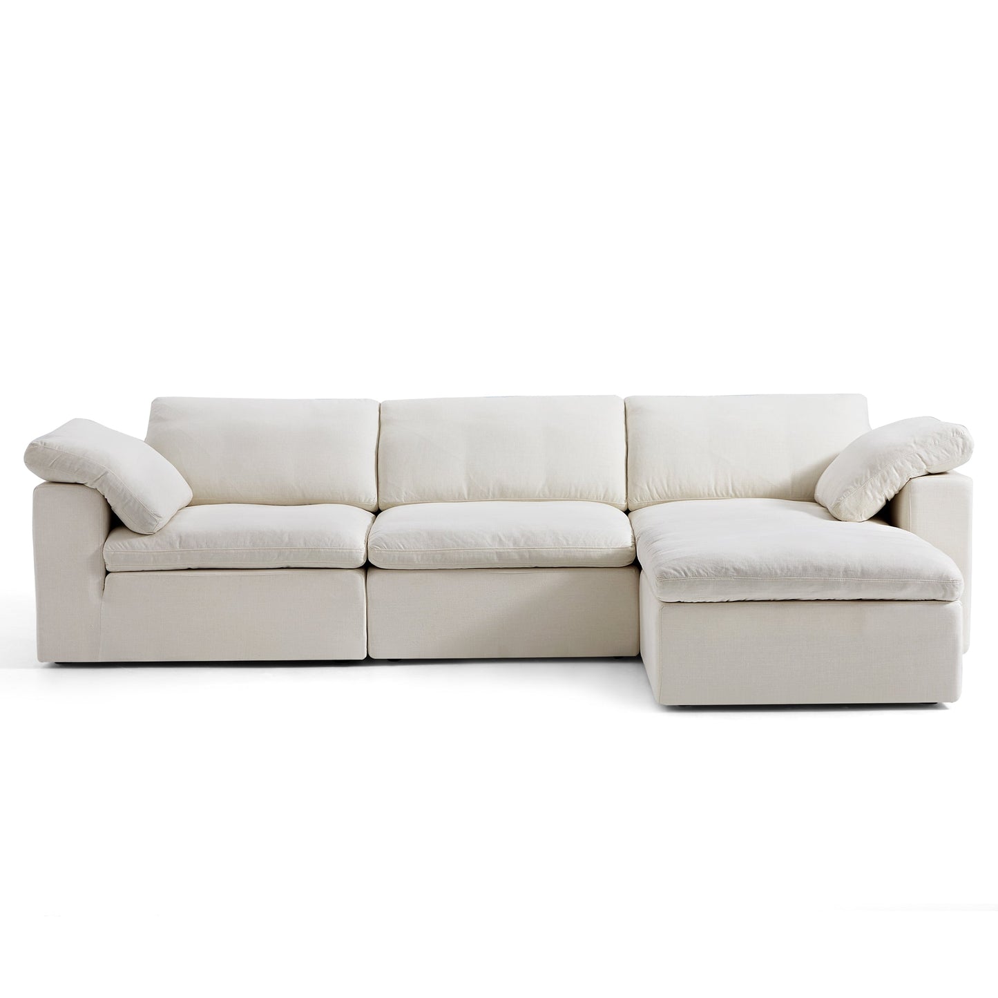 Tender Wabi Sabi White Sofa and Regular Ottoman-Beige-128.0"