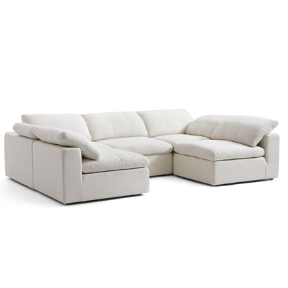 Tender Wabi Sabi U Shaped Beige Sectional with Open End-Beige-128.0"
