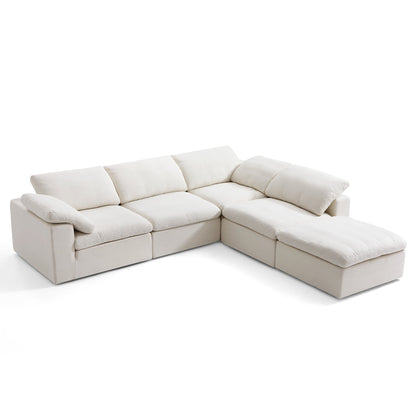 Tender Wabi Sabi L Shaped Sectional With Ottoman-Beige-128.0"