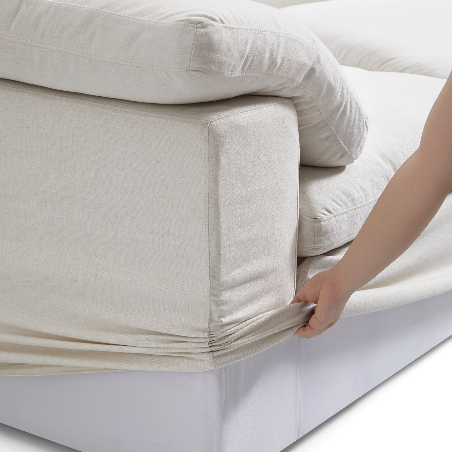 Tender Wabi Sabi Sand L Shaped Sectional and Ottoman-Beige