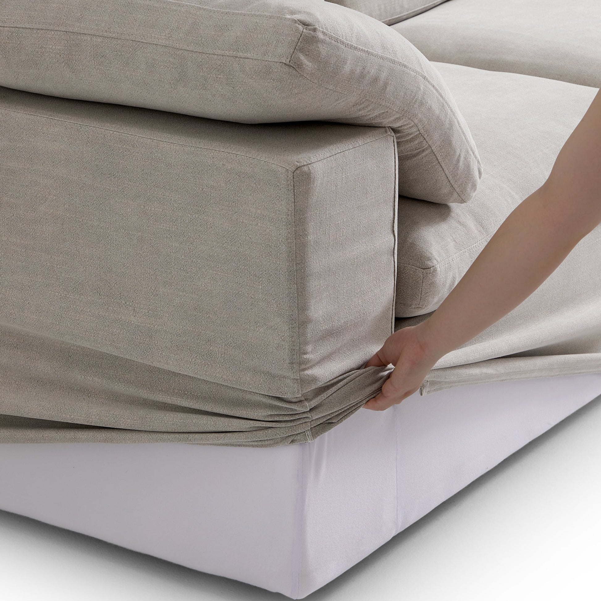 Tender Wabi Sabi Sand L Shaped Sectional and Ottoman-Sand
