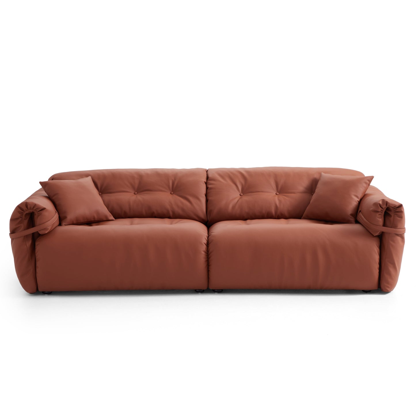 Butter Tufted Reddish Brown Genuine Leather Sofa-Reddish Brown