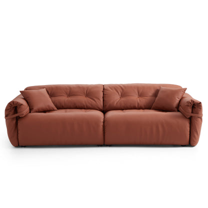 Butter Tufted Reddish Brown Genuine Leather Sofa-Reddish Brown