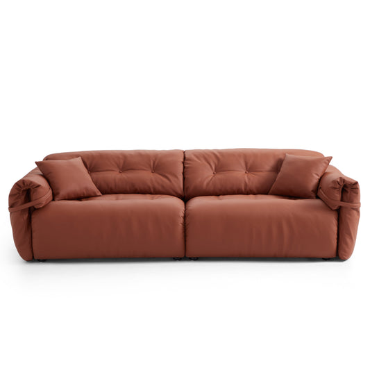 Butter Tufted Reddish Brown Genuine Leather Sofa-hidden