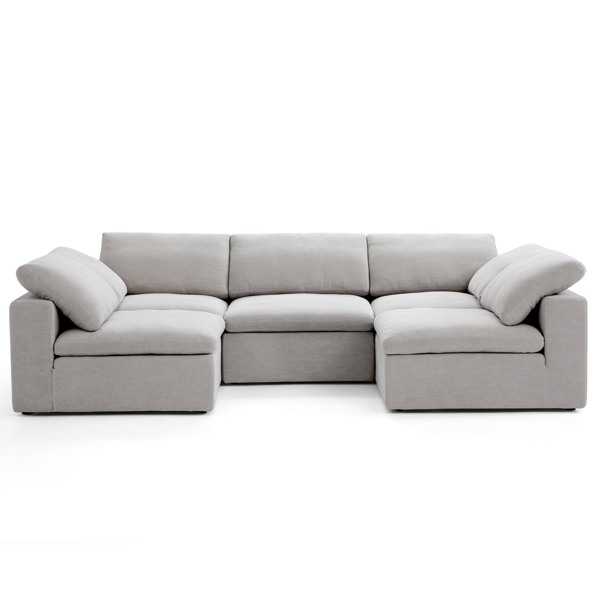 Tender Wabi Sabi U Shaped Beige Sectional with Open Ends-Gray-128.0"
