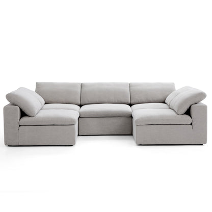 Tender Wabi Sabi U Shaped Beige Sectional with Open Ends-Gray-128.0"