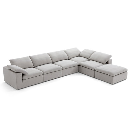 Tender Wabi Sabi Beige L Shaped Sectional and Ottoman-Gray-165.4"