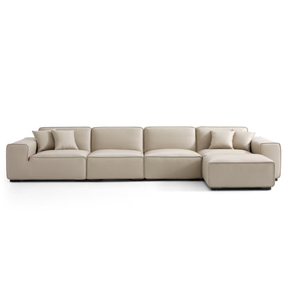 Domus Modular Dark Gray Leather Sofa and Ottoman-Beige