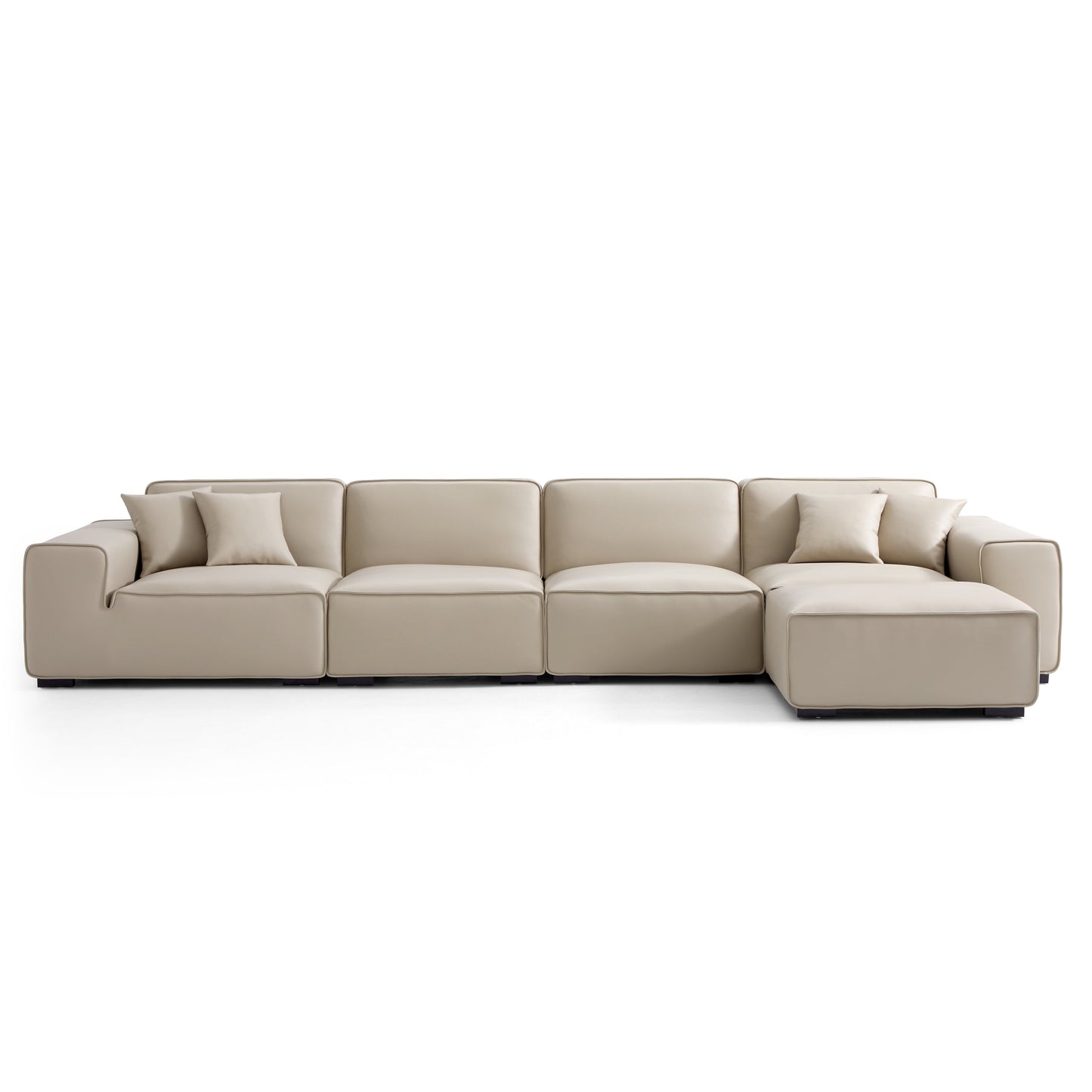 Domus Modular Dark Gray Leather Sofa and Ottoman-Beige