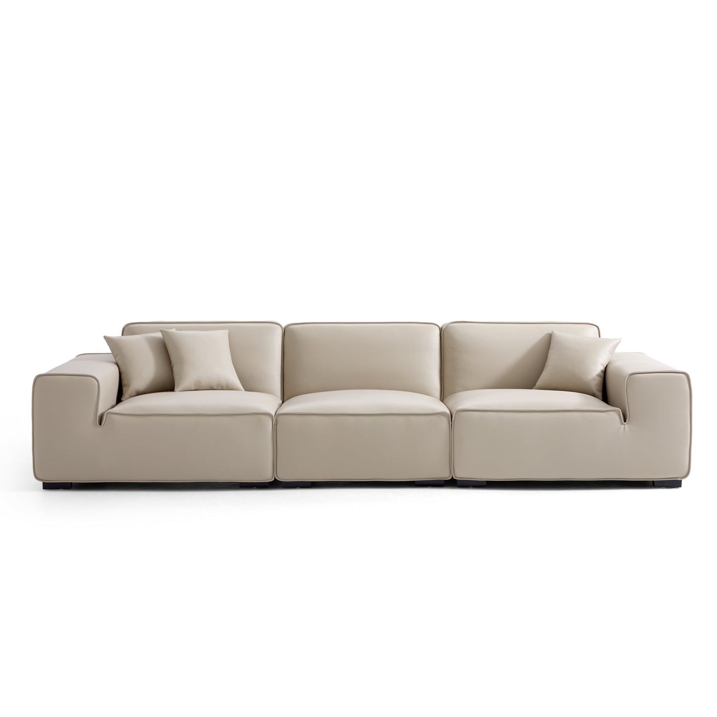 Domus Modular Khaki Leather Sofa-Beige-129.9"