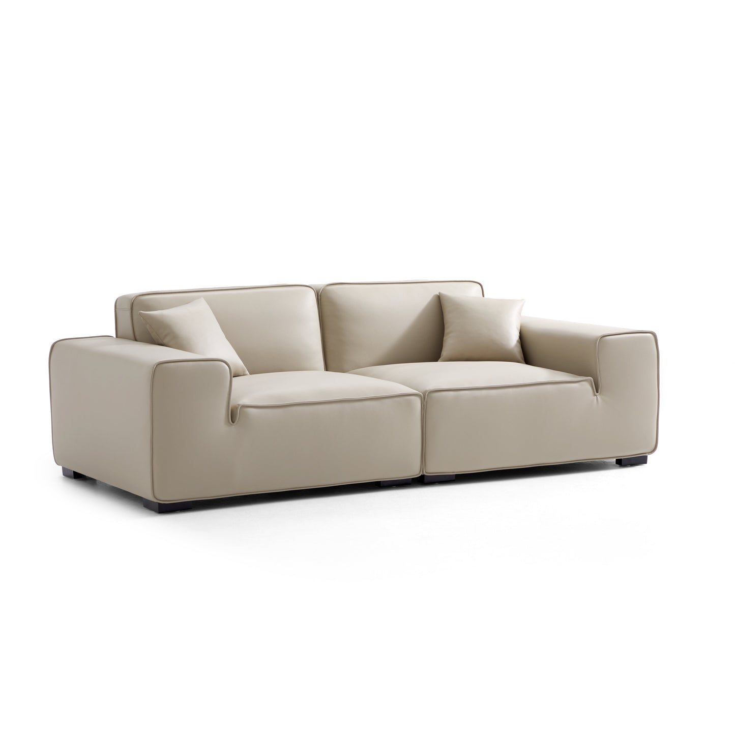 Domus Modular Khaki Leather Sofa-Beige-94.5"