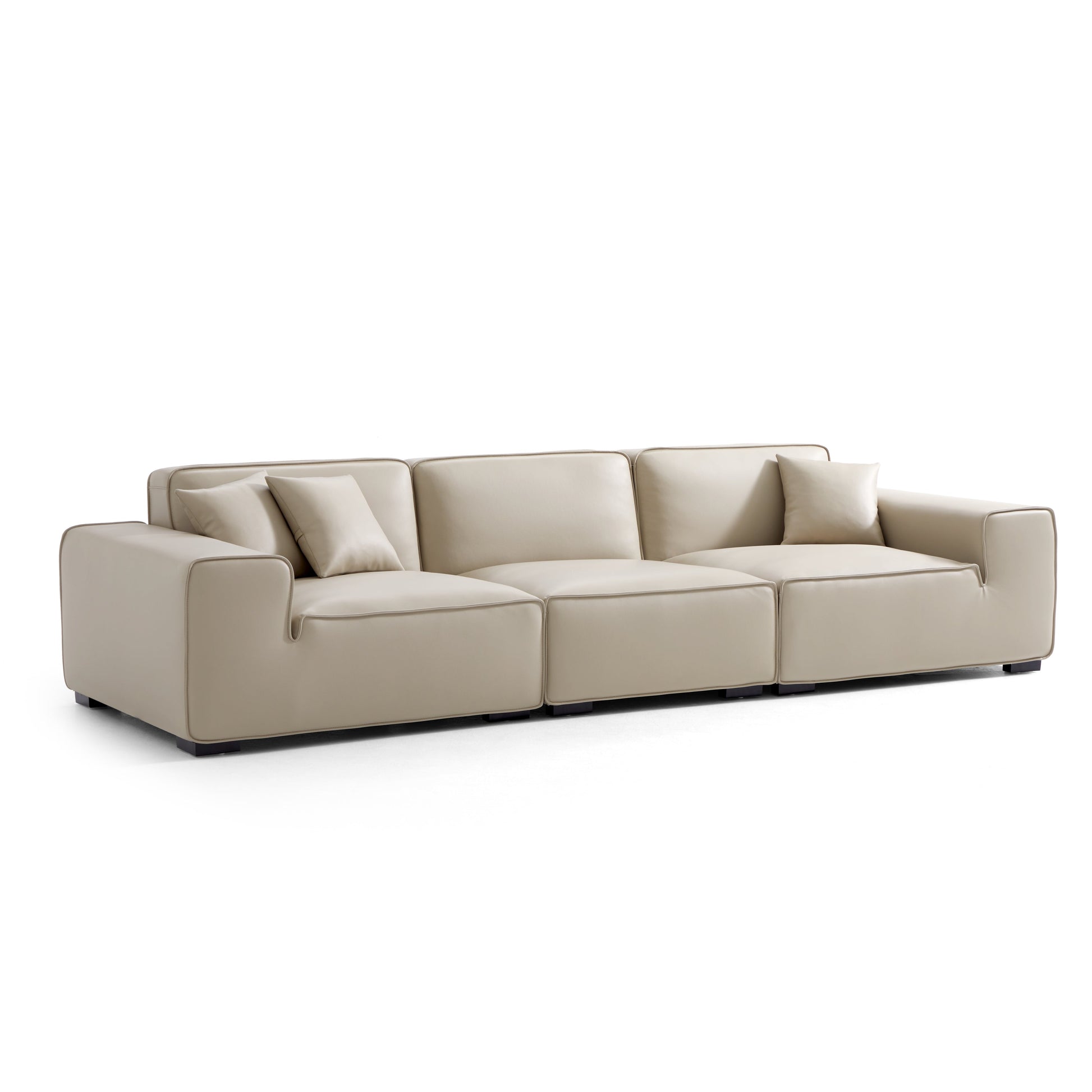 Domus Modular Dark Gray Leather Sofa-Beige-129.9"
