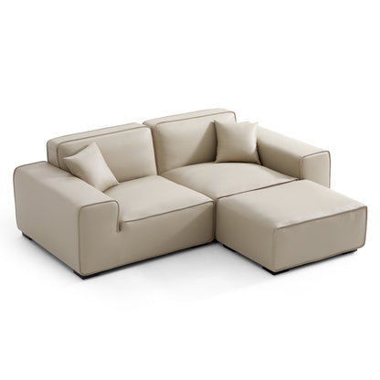 Domus Modular Khaki Leather Sofa and Ottoman-Beige-94.5"