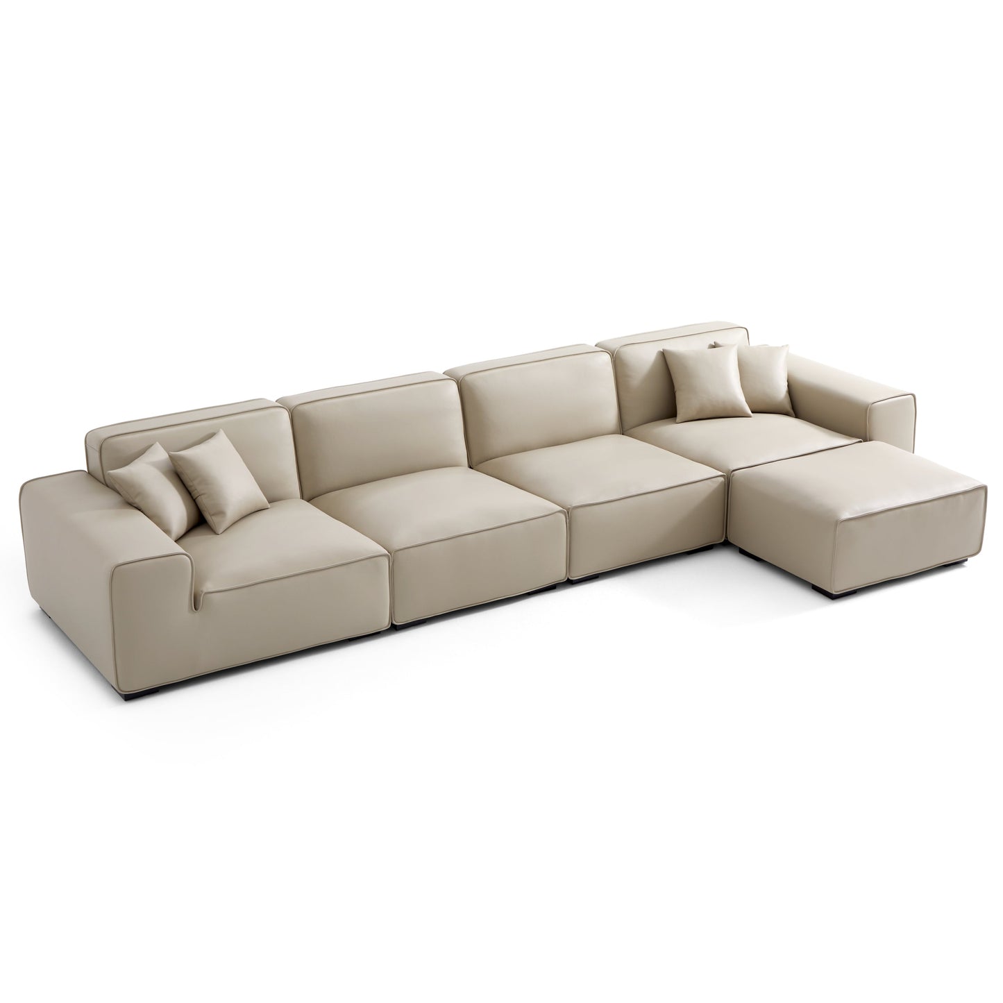Domus Modular Dark Gray Leather Sofa and Ottoman-Beige