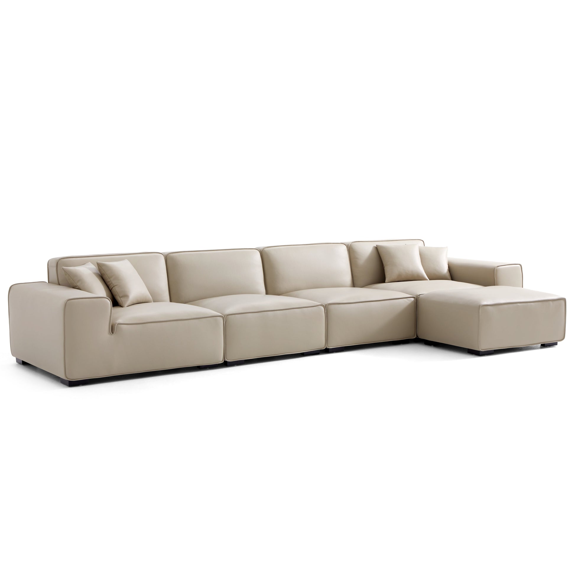 Domus Modular Dark Gray Leather Sofa and Ottoman-Beige