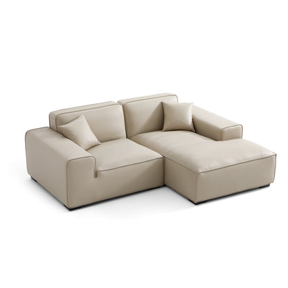Domus Modular Black Leather Sectional Sofa-Beige-90.6"-Facing Right
