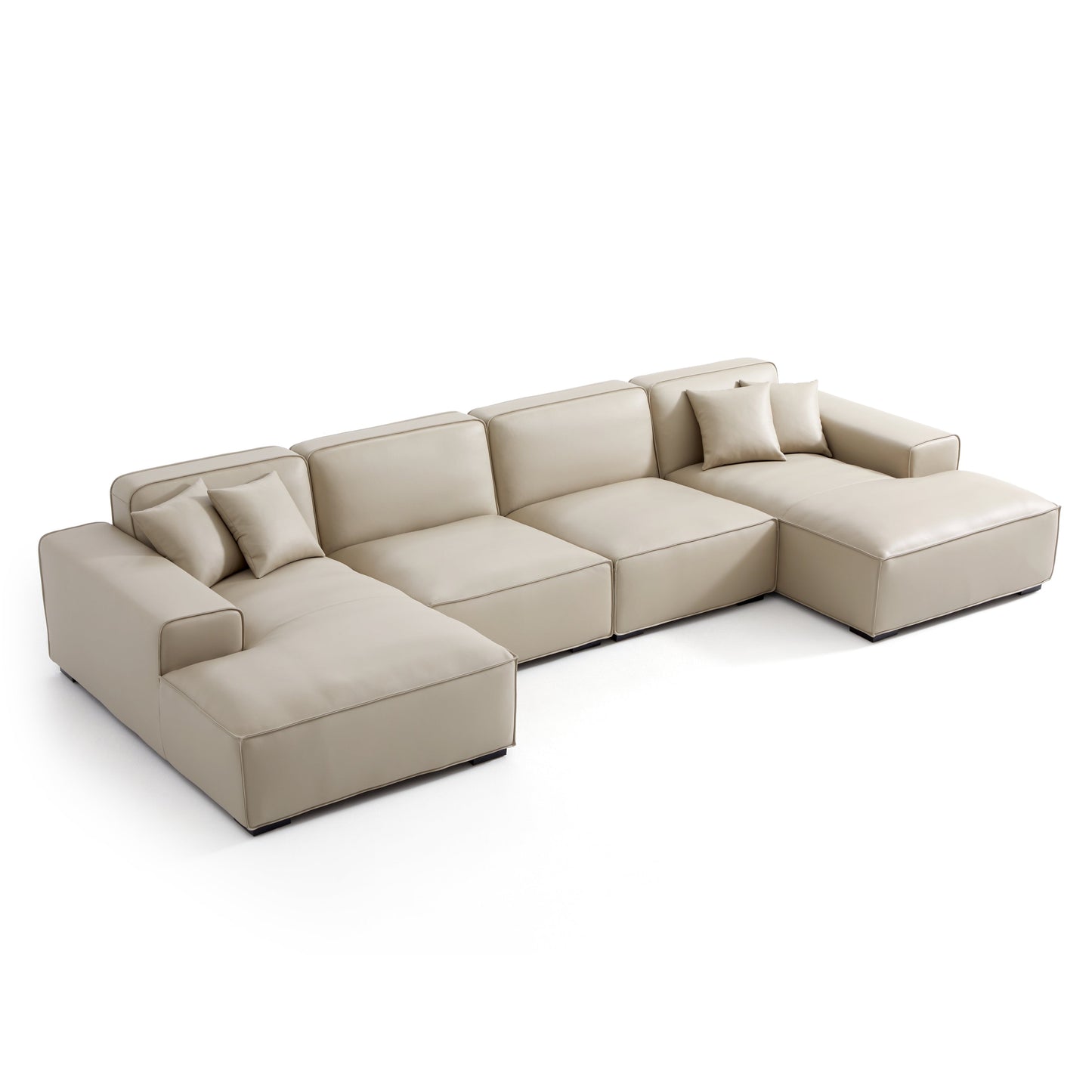 Domus Modular Khaki Leather U Shaped Sectional Sofa-Beige-157.5″