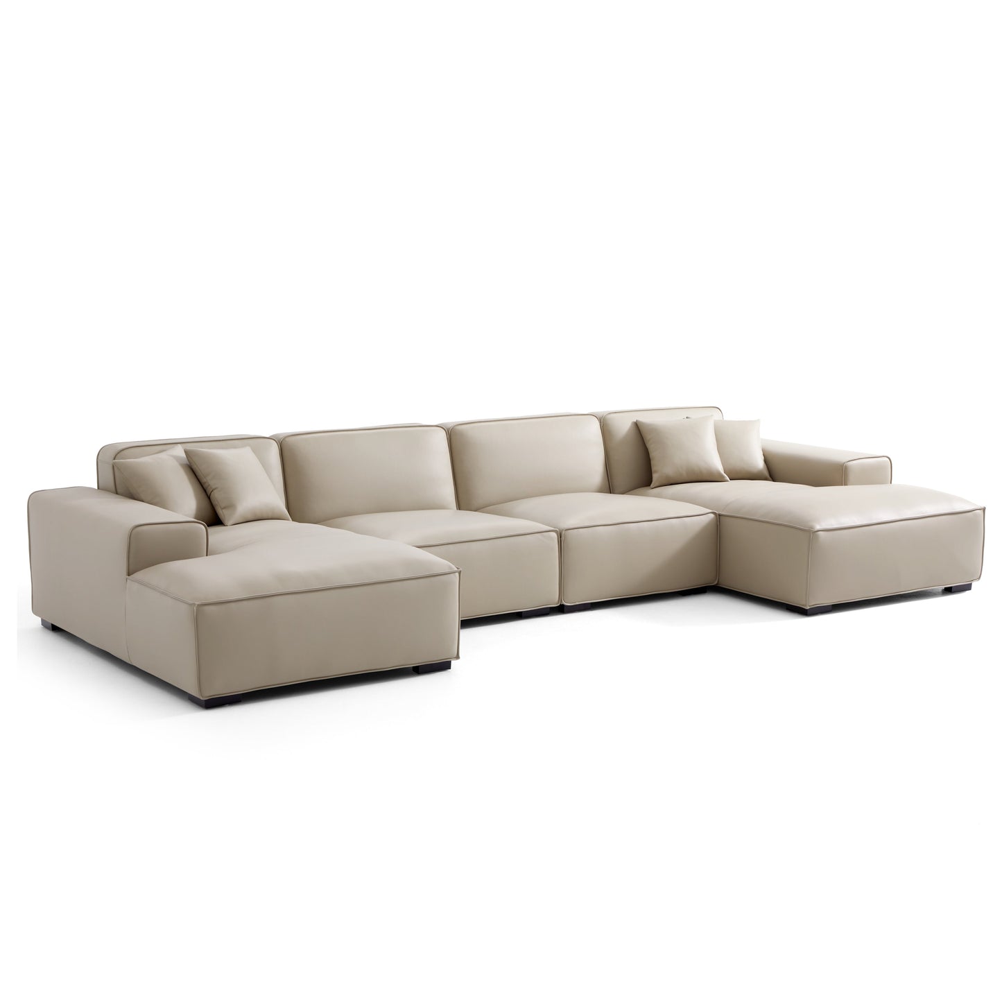 Domus Modular Brown Leather Double Chaise Sectional-Beige-157.5″