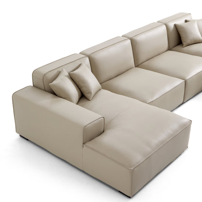 Domus Modular Dark Gray Leather U Shaped Sectional Sofa-Beige
