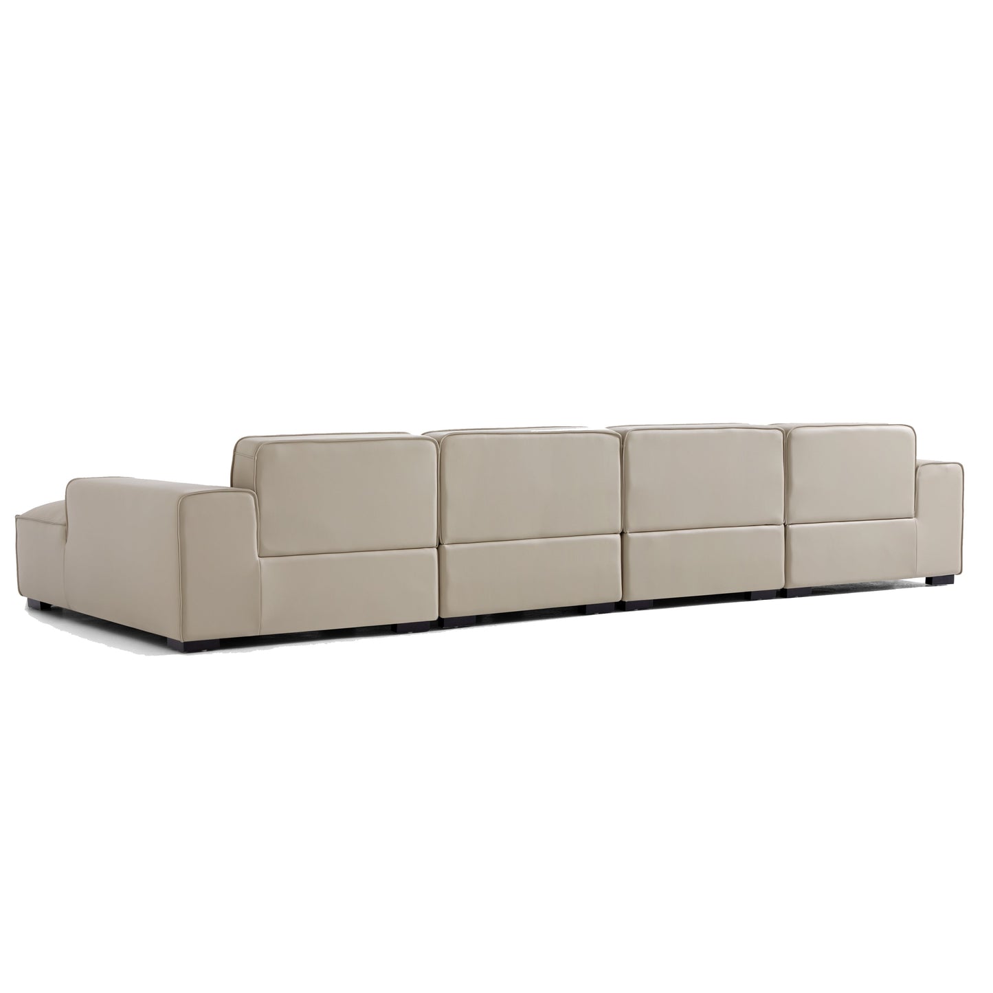 Domus Modular Black Leather Double Chaise Sectional-Beige-157.5″