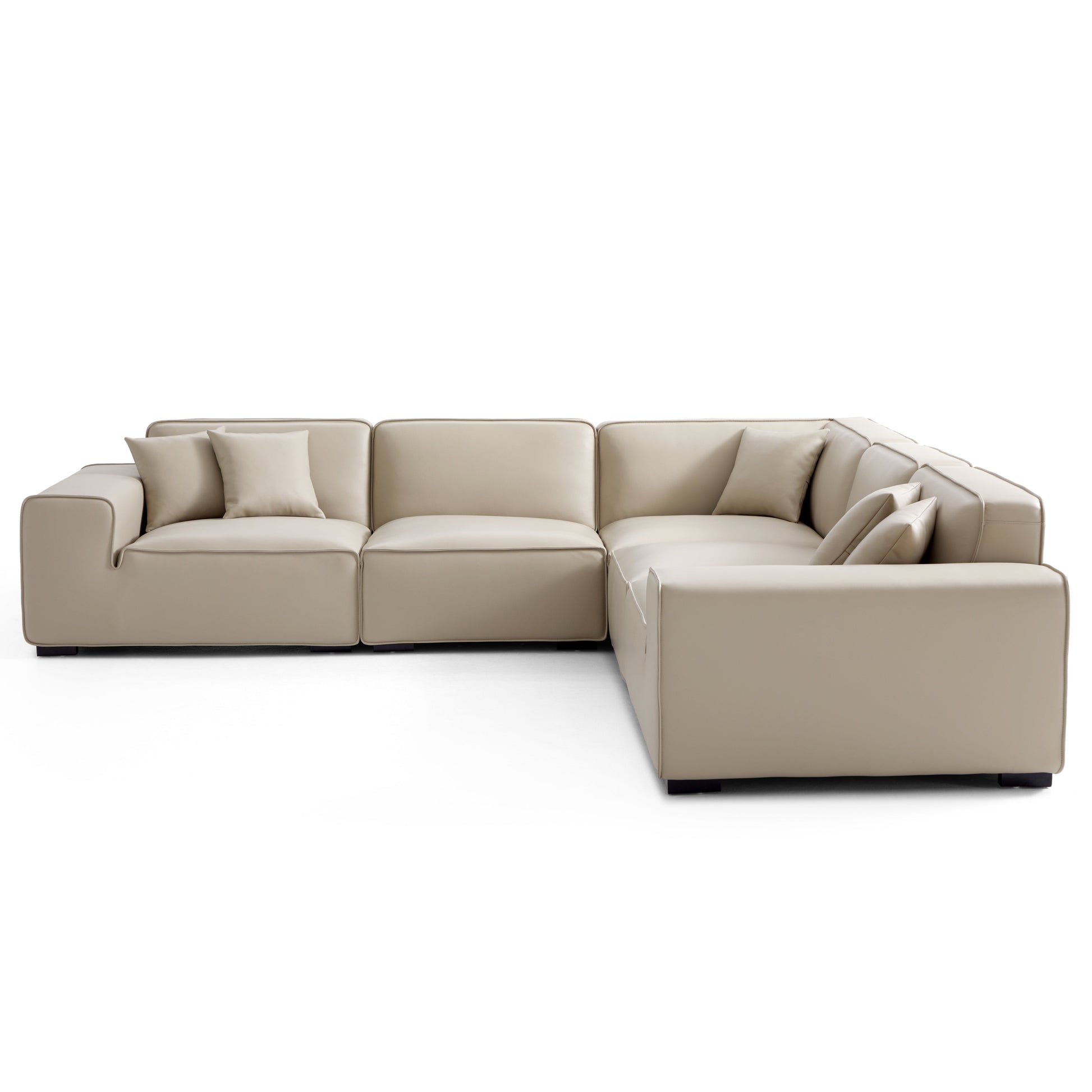 Domus Modular Dark Gray Leather L Shaped Sectional-Beige-5 Seater(126.8”)