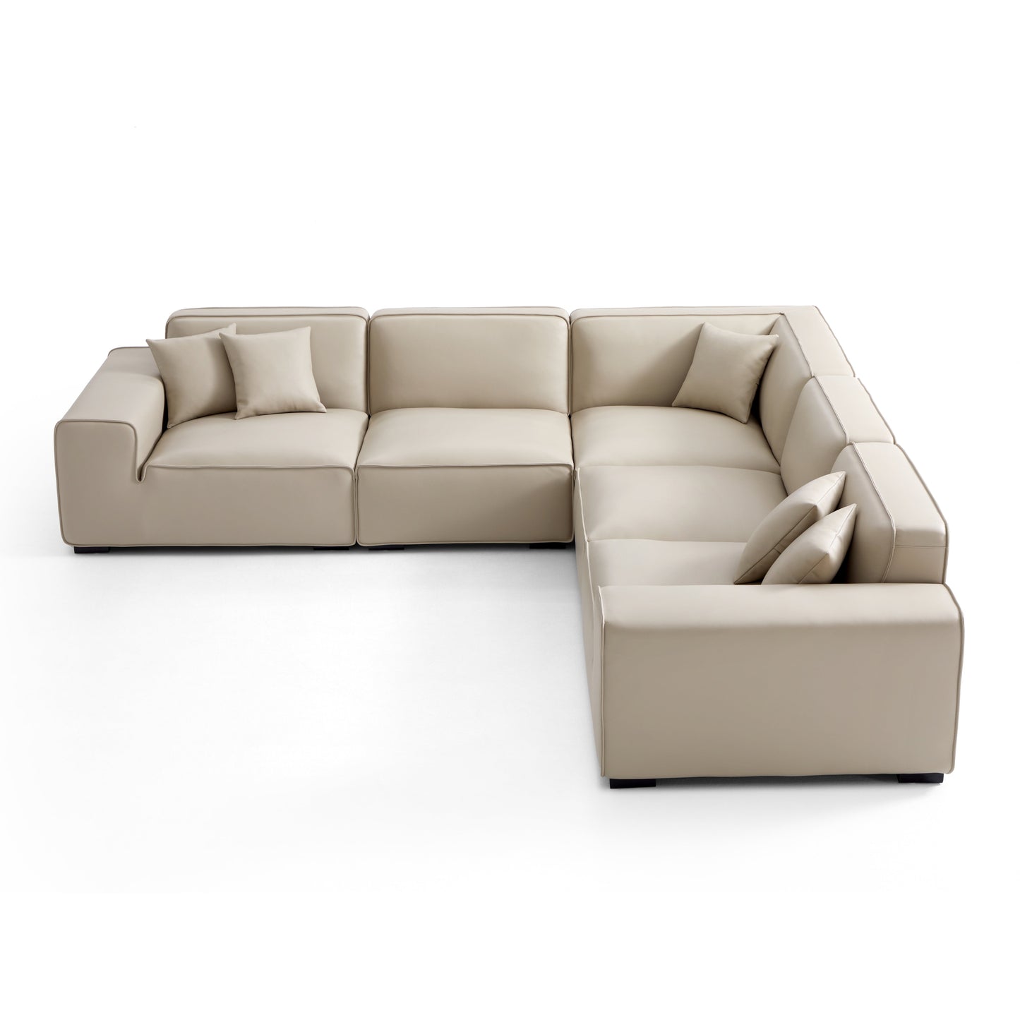 Domus Modular Khaki Leather L Shaped Sectional-Beige-5 Seater(126.8")