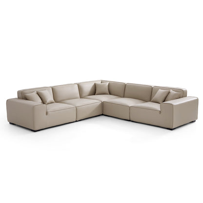 Domus Modular Dark Gray Leather L Shaped Sectional-Beige-5 Seater(126.8")